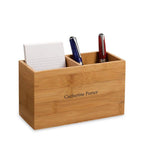 Index Card Box with Solid Bamboo Design and Convertible Two-Cup Pen Holder for Organized Desks