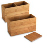 Index Card Box with Solid Bamboo Design and Convertible Two-Cup Pen Holder for Organized Desks