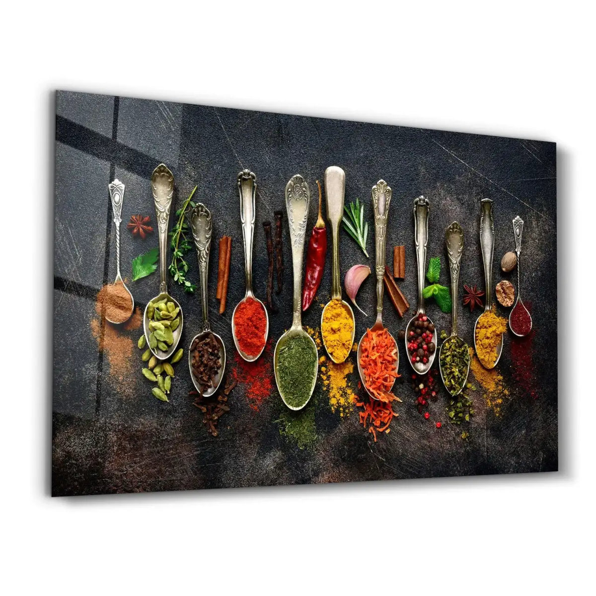 Indian Spices Glass Wall Art in a Horizontal Rectangular Design