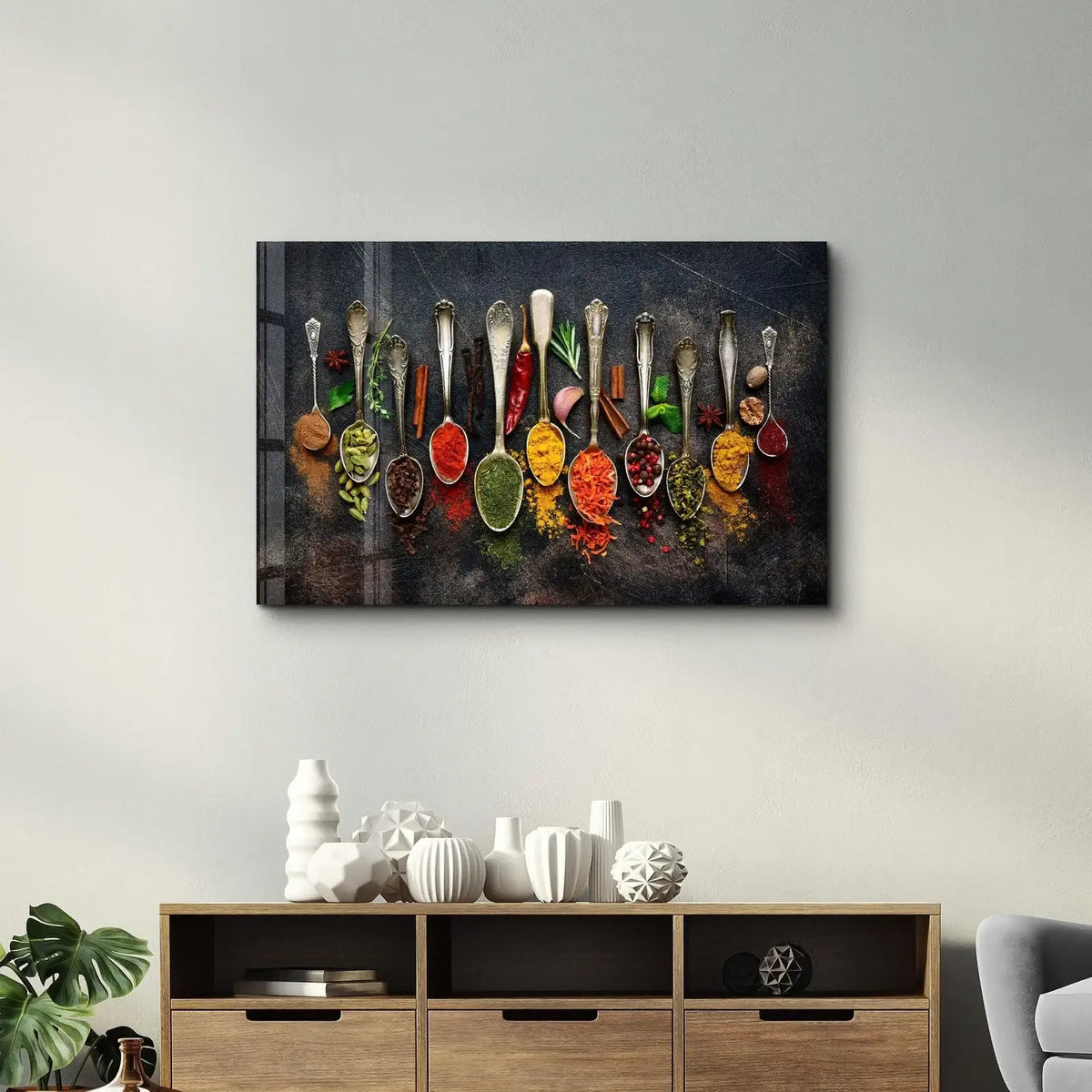Indian Spices Glass Wall Art in a Horizontal Rectangular Design