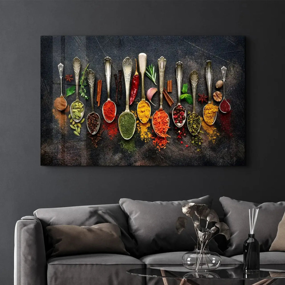 Indian Spices Glass Wall Art in a Horizontal Rectangular Design