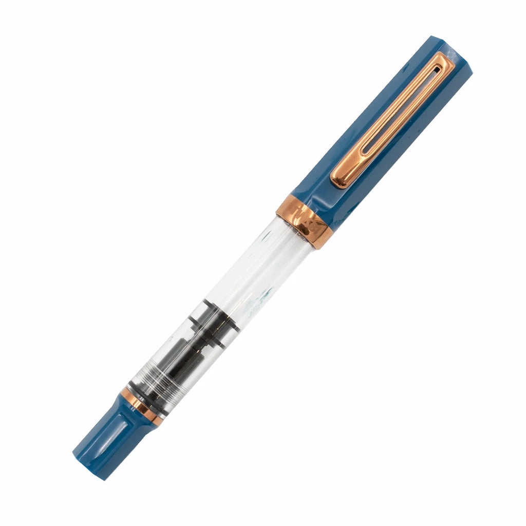 Indigo Blue Fountain Pen with Bronze Trim, Piston Filling and Five Nib Sizes for Everyday Writing