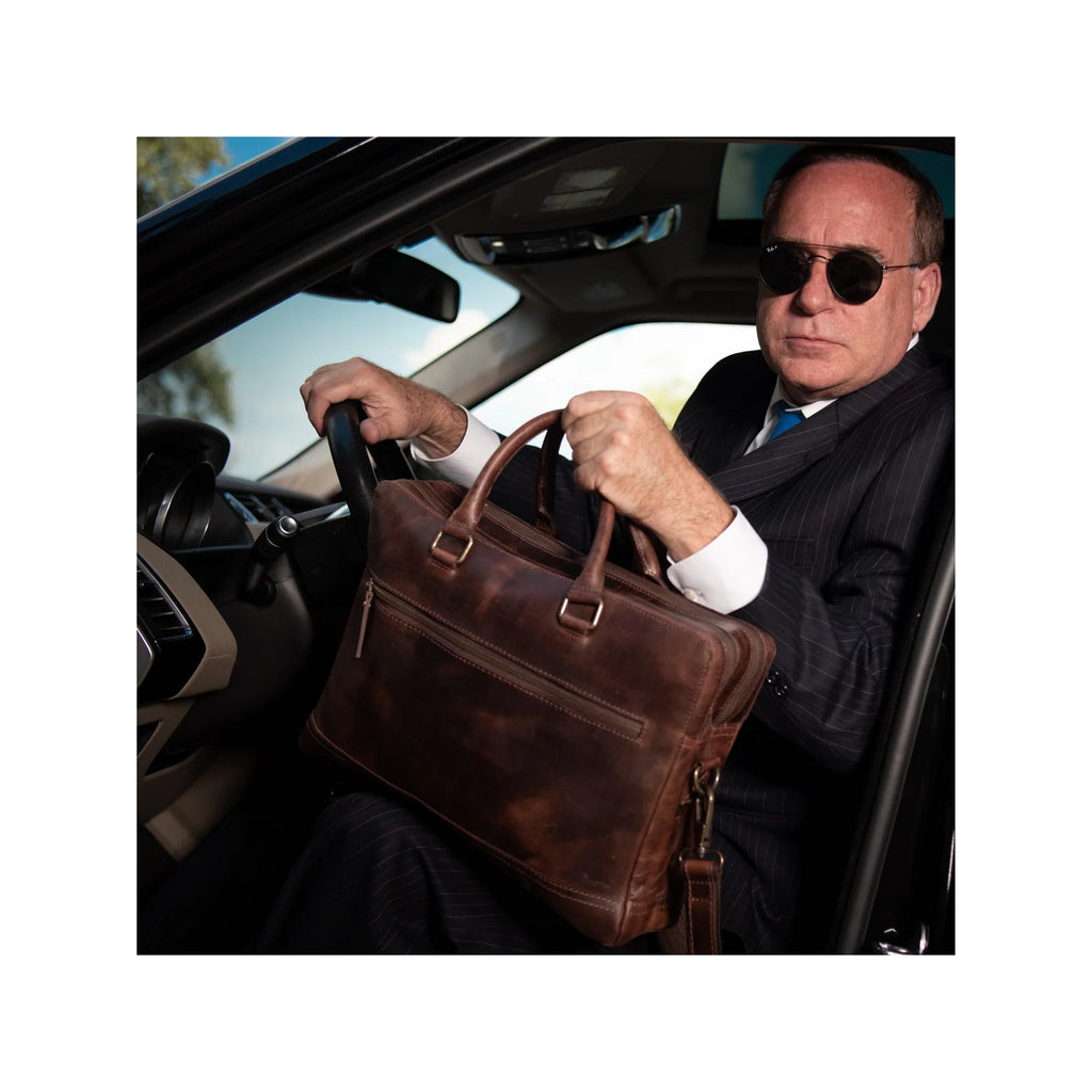 Indigo Leather Briefcase in Full Grain Water Buffalo Leather