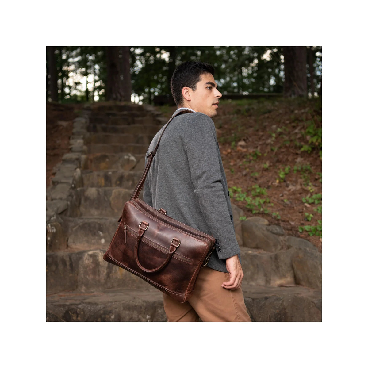 Indigo Leather Briefcase in Full Grain Water Buffalo Leather