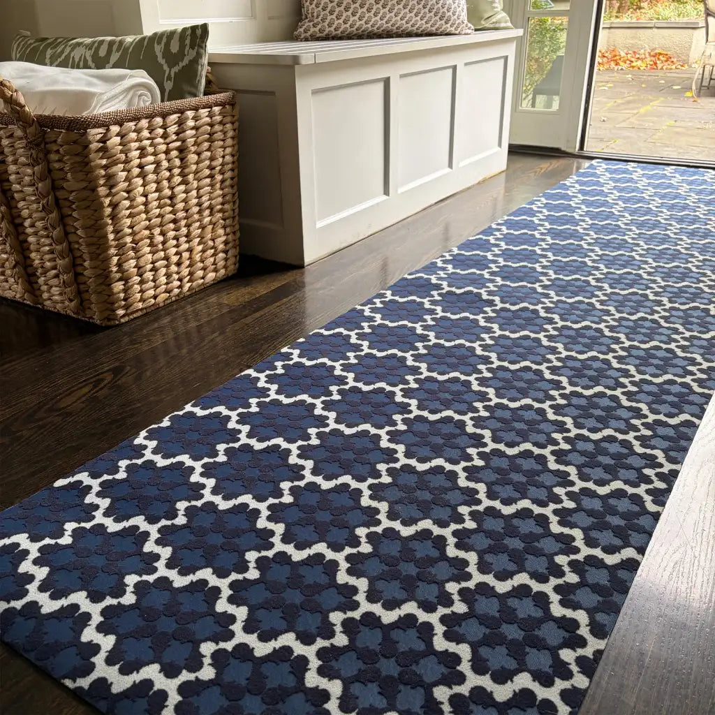 Indoor Runner Mat in Minuet Midnight with an Ultra-Thin Borderless Profile for Entryways and Halls