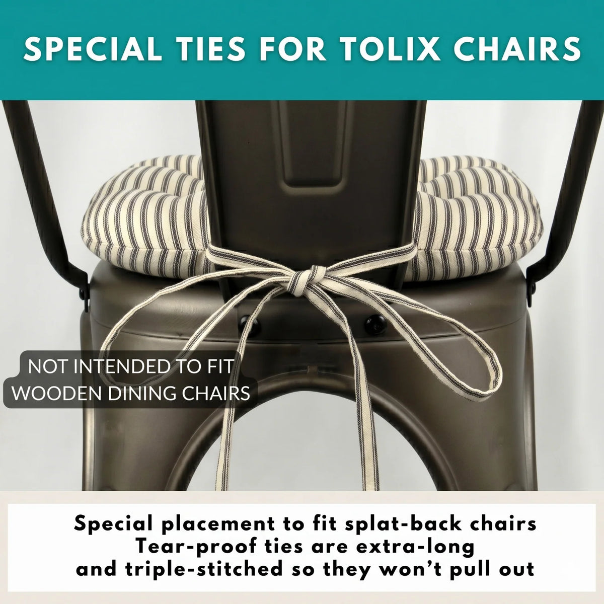 Industrial Chair Cushion in Black Ticking Stripe Cotton