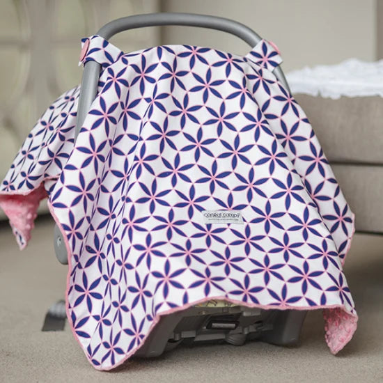 Infant Car Seat Canopy with Adjustable Straps, Cotton Outer and Soft Minky Interior for Year-Round Travel
