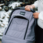 Infant Winter Car Seat Cover with Soft Grey Outer Fabric and Adjustable Canopy Airflow · Infant Car Seat Cover