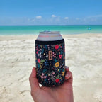 Insulated Can Sleeve in Black English Garden Picnic Print