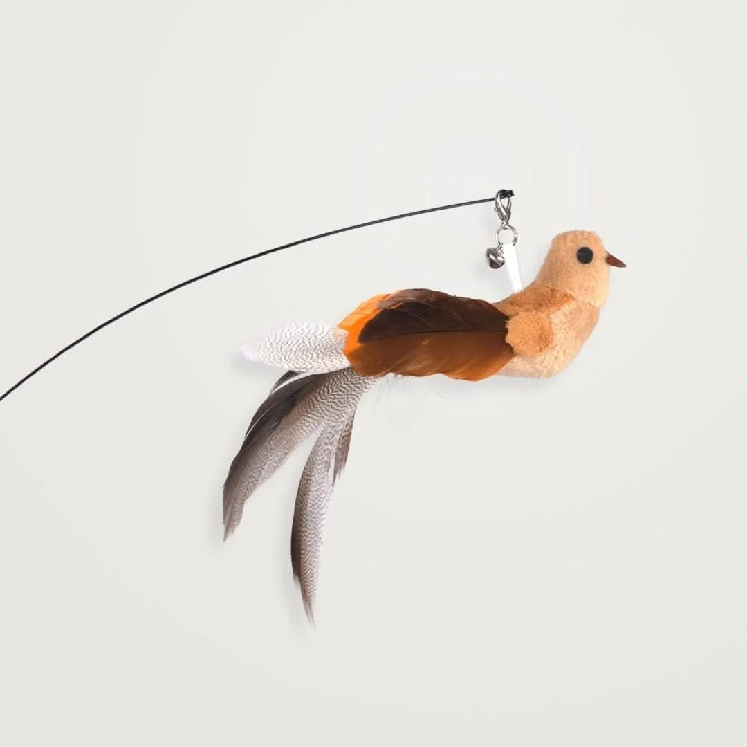 Interactive Bird Simulation Cat Toy with Suction Cup Base, Bells and Replaceable Birds for Indoor Enrichment