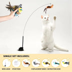 Interactive Bird Simulation Cat Toy with Suction Cup Base, Bells and Replaceable Birds for Indoor Enrichment