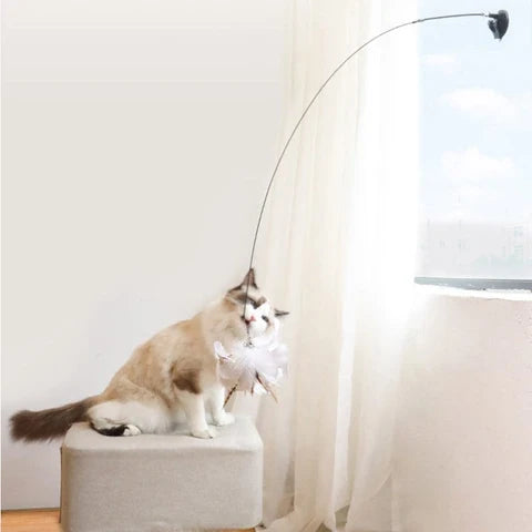 Interactive Bird Simulation Cat Toy with Suction Cup Base, Bells and Replaceable Birds for Indoor Enrichment