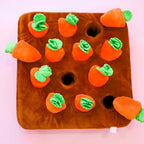 Interactive Carrot Farm Nose Work Dog Toy with 12 Removable Squeaky Carrots and Treat-Hiding Burrow