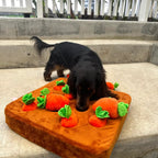 Interactive Carrot Farm Nose Work Dog Toy with 12 Removable Squeaky Carrots and Treat-Hiding Burrow