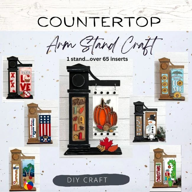 Interchangeable Wood Arm Stand for Seasonal Countertop Displays, Blank Craft Base for Painted Inserts