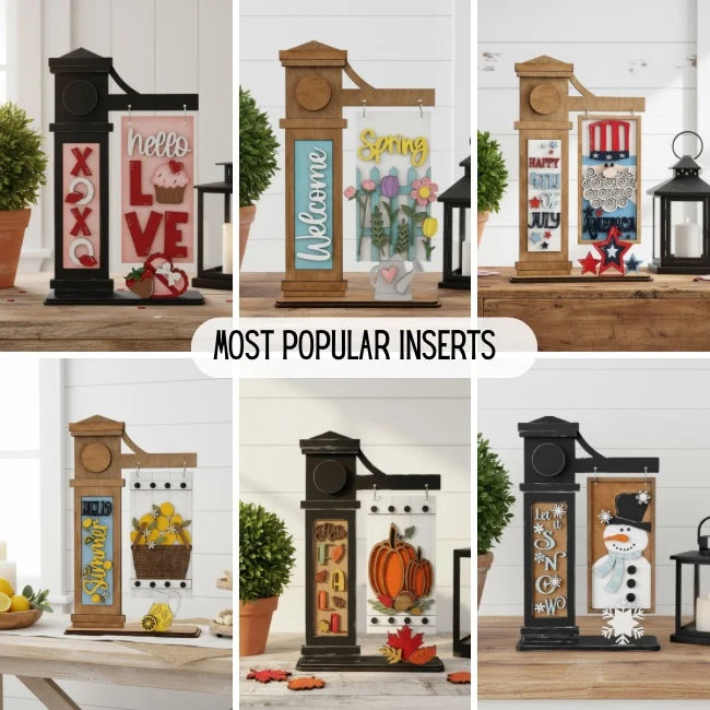 Interchangeable Wood Arm Stand for Seasonal Countertop Displays, Blank Craft Base for Painted Inserts