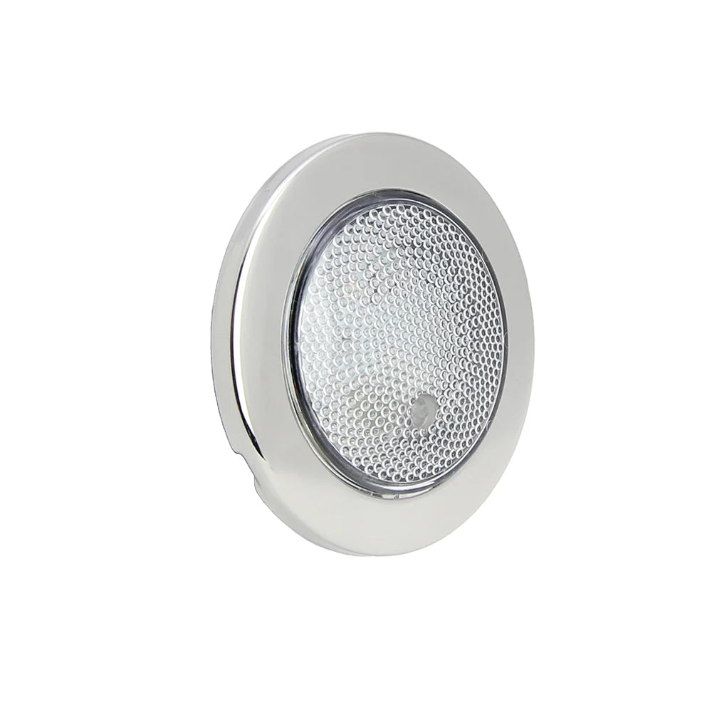 Interior LED Courtesy Light with Push-Lens Switch, 3000K Warm or Blue Light, Stainless Steel or Black Finish