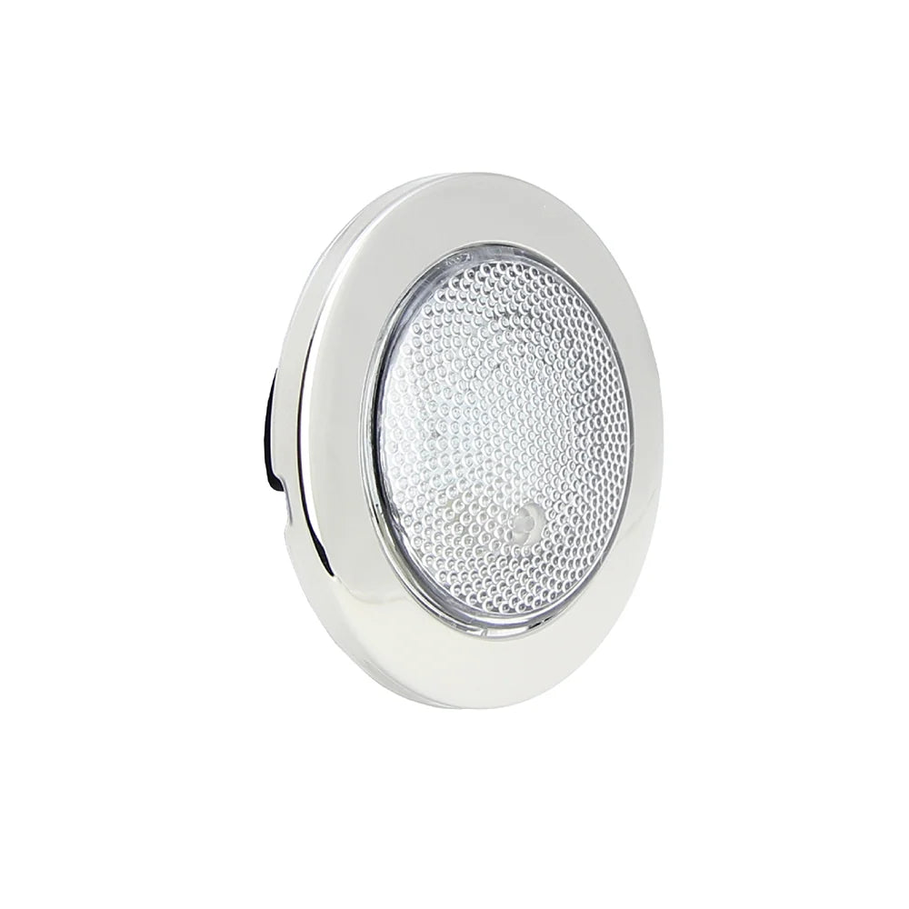 Interior LED Courtesy Light with Push-Lens Switch, 3000K Warm or Blue Light, Stainless Steel or Black Finish
