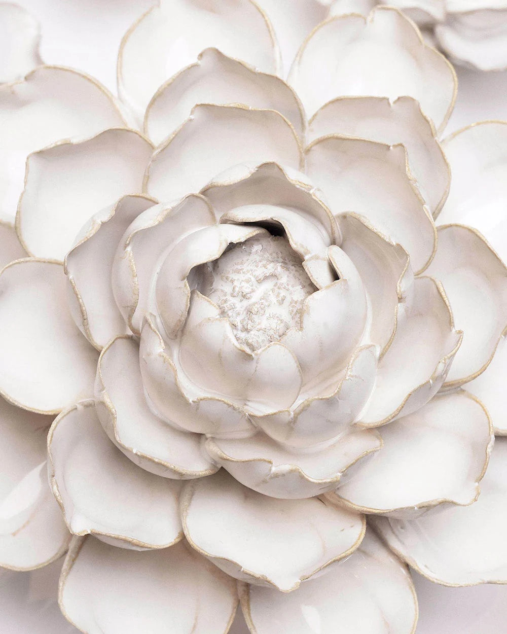 Ivory Ceramic Cabbage Flower Wall Decor with Handcrafted Botanical Ridges for Coastal and Scandinavian Interiors