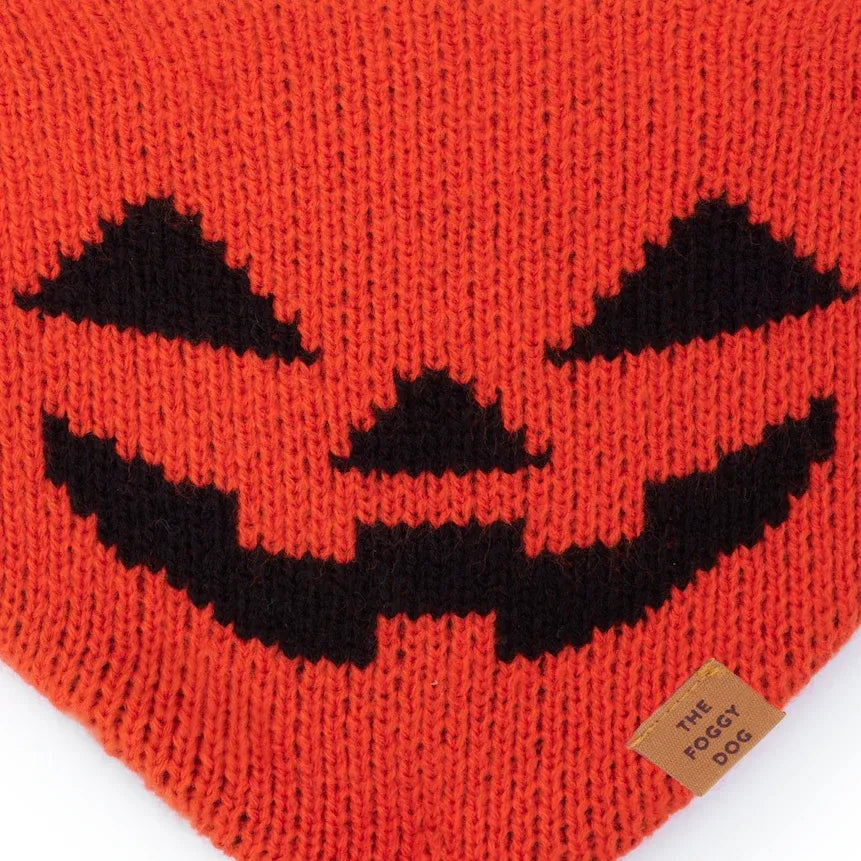 Jack-o'-Lantern Knit Dog Bandana with Adjustable Snap Closure for Small, Medium, and Large Dogs