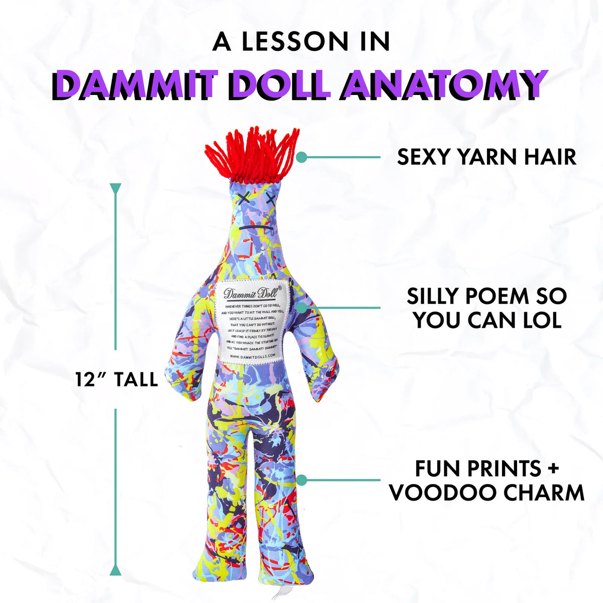 Jackson Pollock-Inspired Stress Relief Doll with Colorful Paint-Splatter Design for Creative Desks and Gifts