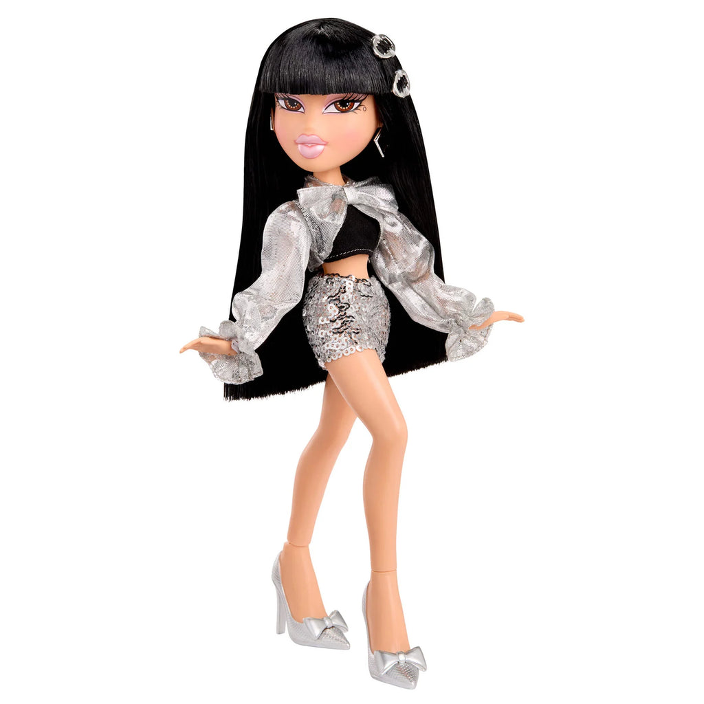 Jade Fashion Doll in a Metallic Bow Jacket and Glittery Skirt, Including a Customizable Charm Bracelet