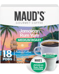 Jamaican Rum Yum Coffee Pods, Medium Roast Low-Acidity Flavor in Sealed Fresh Recyclable 18ct or 36ct Packs — 18ct