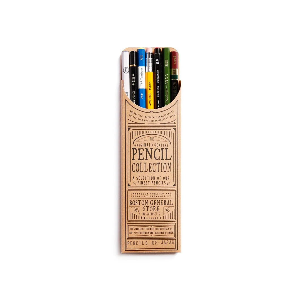 Japanese Pencil Collection Set with Seven Writing Pencils, Including Two Mechanical Pencils in Varied Lead Grades