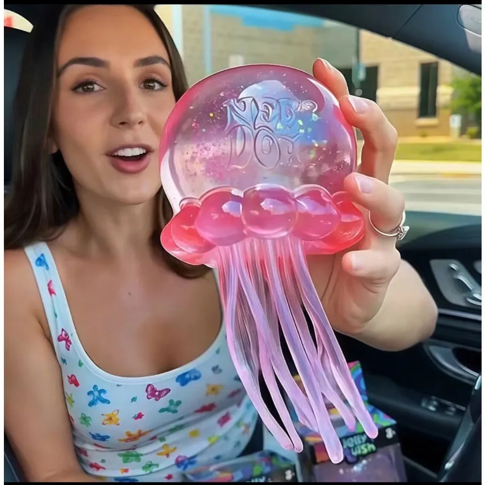 Jellyfish Squishy Fidget Toy with Sparkly Glitter Liquid and Wiggly Tentacles for Stress Relief, Focus, and Sensory Play