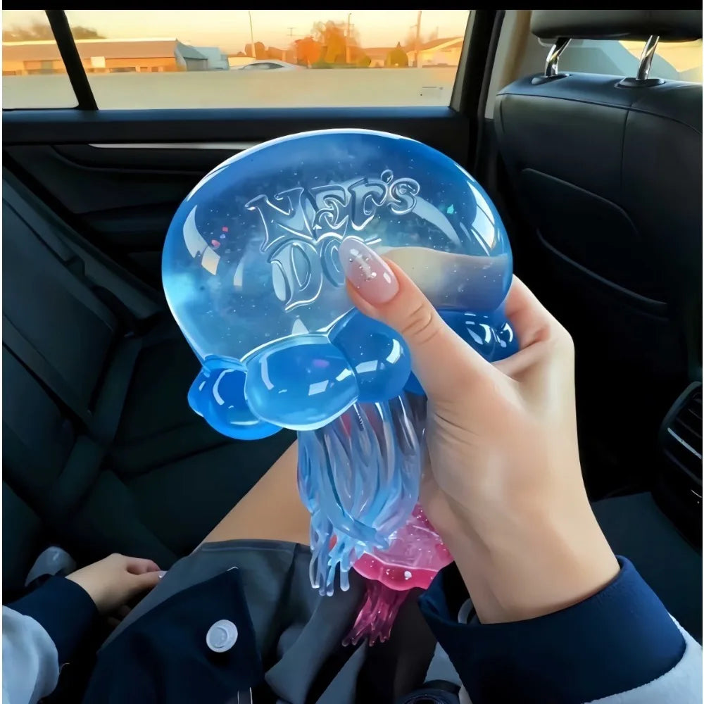 Jellyfish Squishy Fidget Toy with Sparkly Glitter Liquid and Wiggly Tentacles for Stress Relief, Focus, and Sensory Play