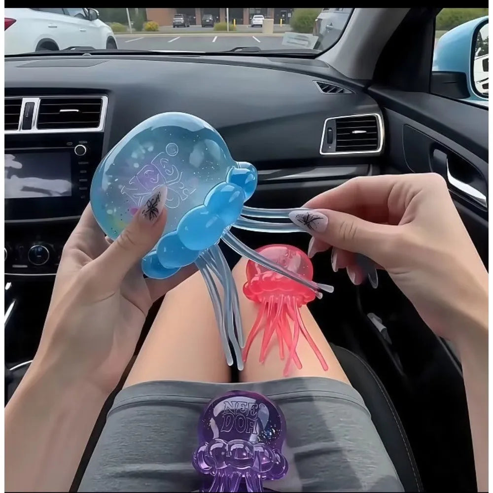 Jellyfish Squishy Fidget Toy with Sparkly Glitter Liquid and Wiggly Tentacles for Stress Relief, Focus, and Sensory Play