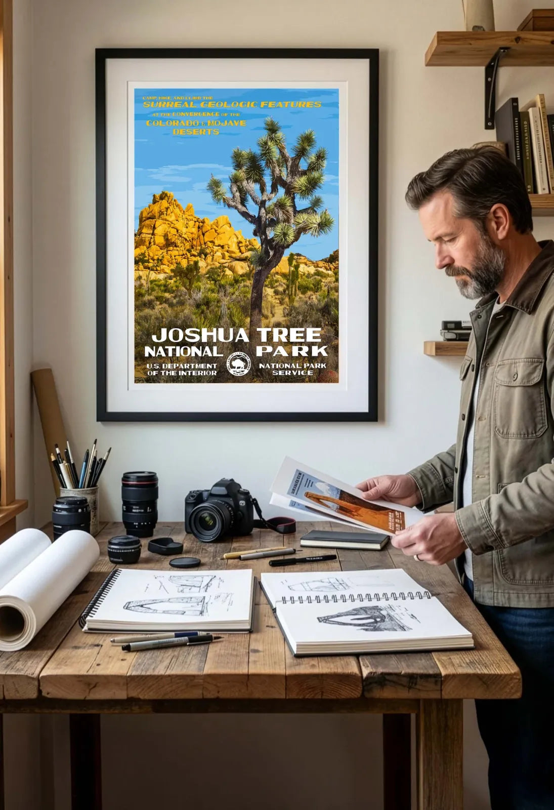 Joshua Tree National Park Poster in 1930s WPA Style on 100%