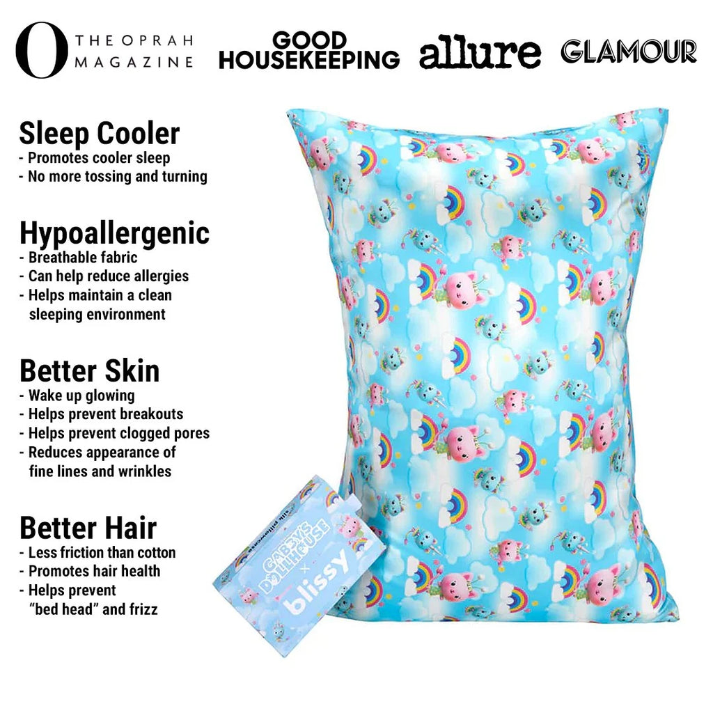 Junior Standard Silk Pillowcase with Kitty Fairy and Rainbow Sky Design for Comfortable Children's Bedtime