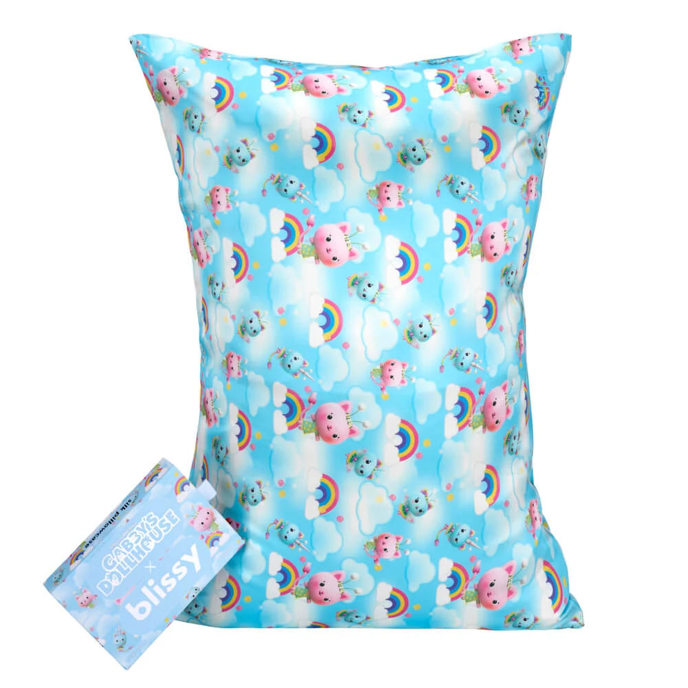 Junior Standard Silk Pillowcase with Kitty Fairy and Rainbow Sky Design for Comfortable Children's Bedtime