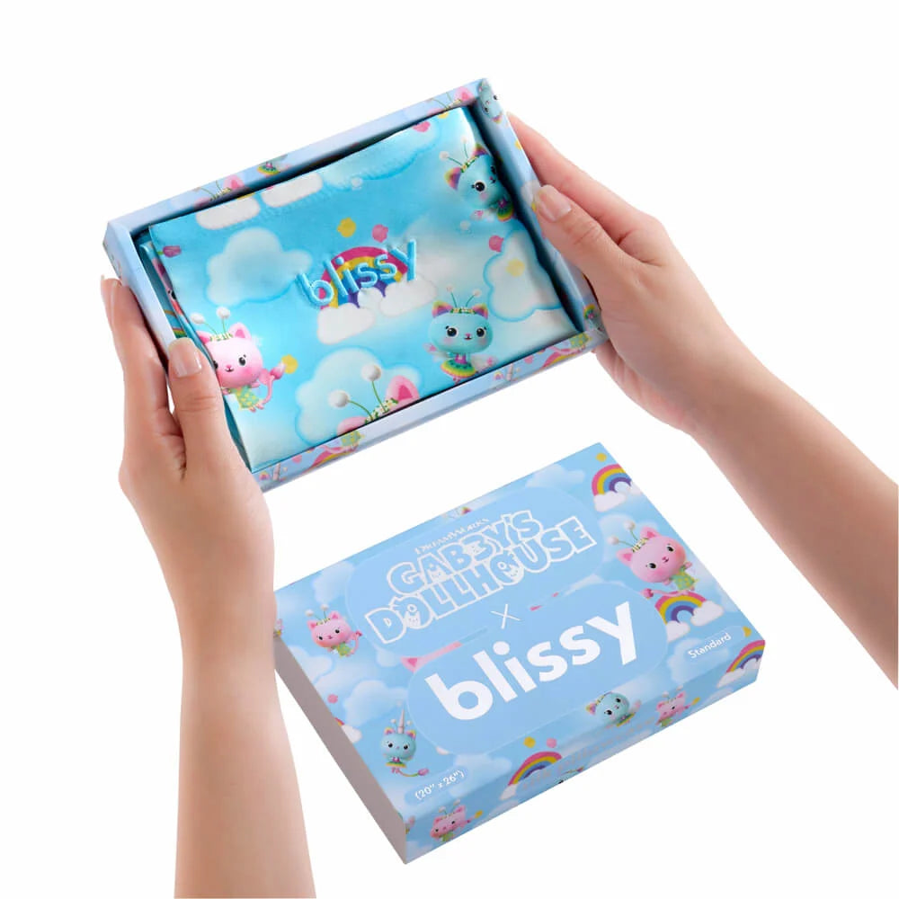 Junior Standard Silk Pillowcase with Kitty Fairy and Rainbow Sky Design for Comfortable Children's Bedtime