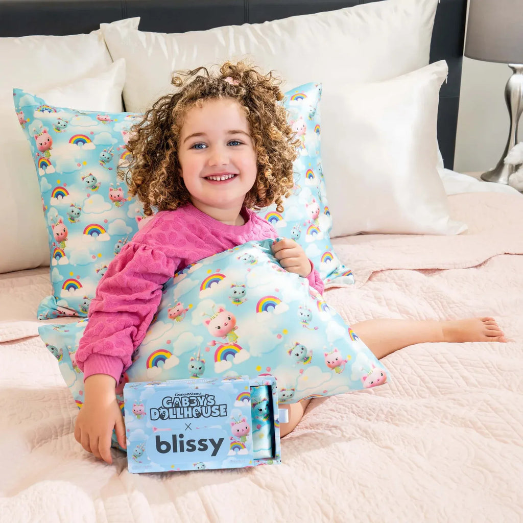 Junior Standard Silk Pillowcase with Kitty Fairy and Rainbow Sky Design for Comfortable Children's Bedtime