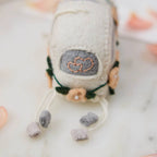 Just Married Wedding Car Felt Ornament in Ivory Wool for Newlywed Gifts and Holiday Tree Decorating