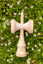 Kendama with Engraved Maple Ken and Beech Tama, Featuring Large Cups and a 25mm Crushable Bevel