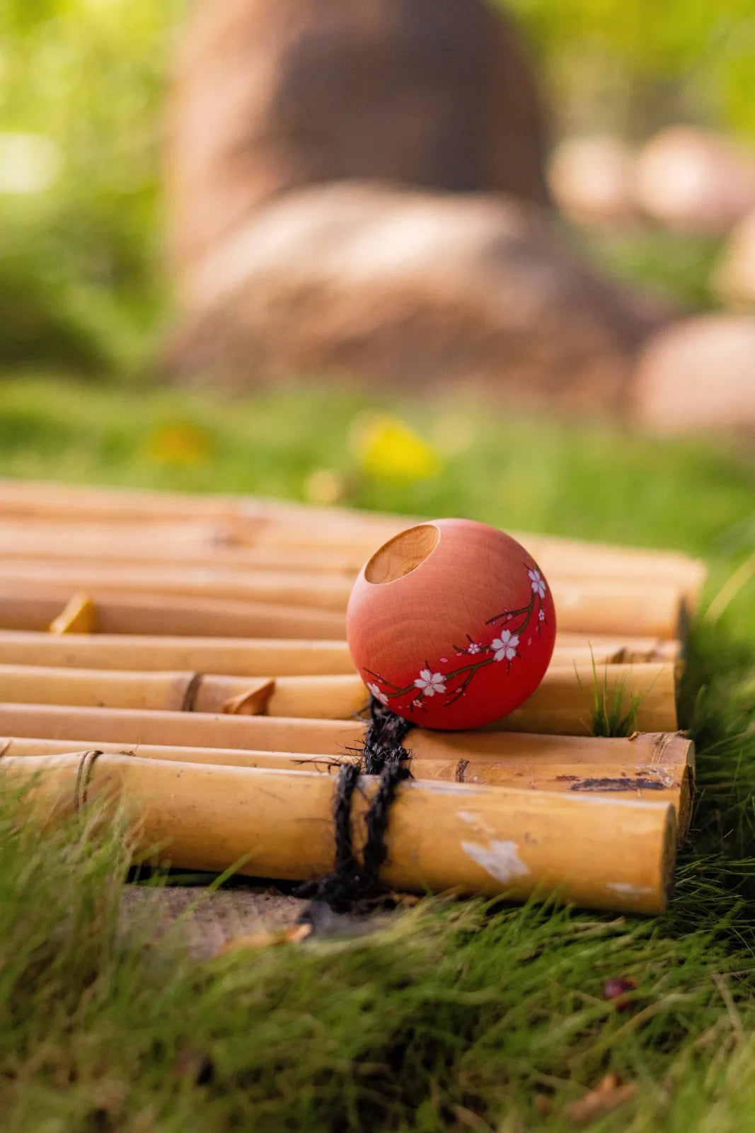 Kendama with Engraved Maple Ken and Beech Tama, Featuring Large Cups and a 25mm Crushable Bevel