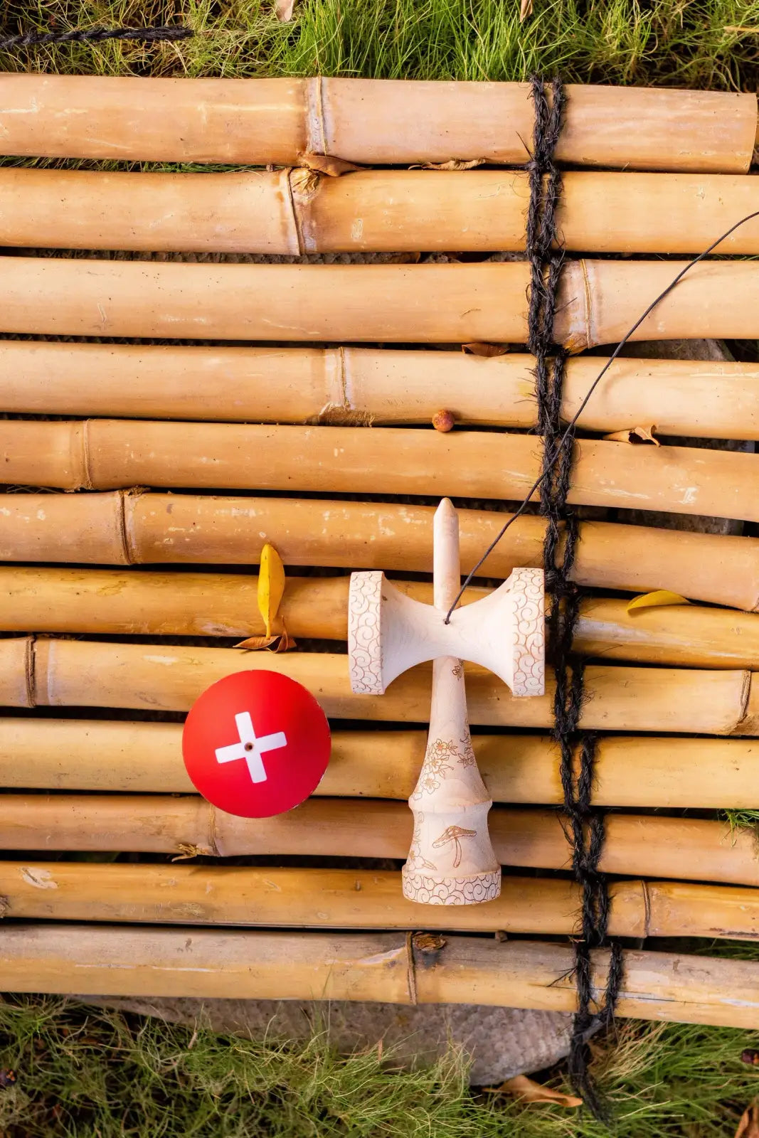 Kendama with Engraved Maple Ken and Beech Tama, Featuring Large Cups and a 25mm Crushable Bevel