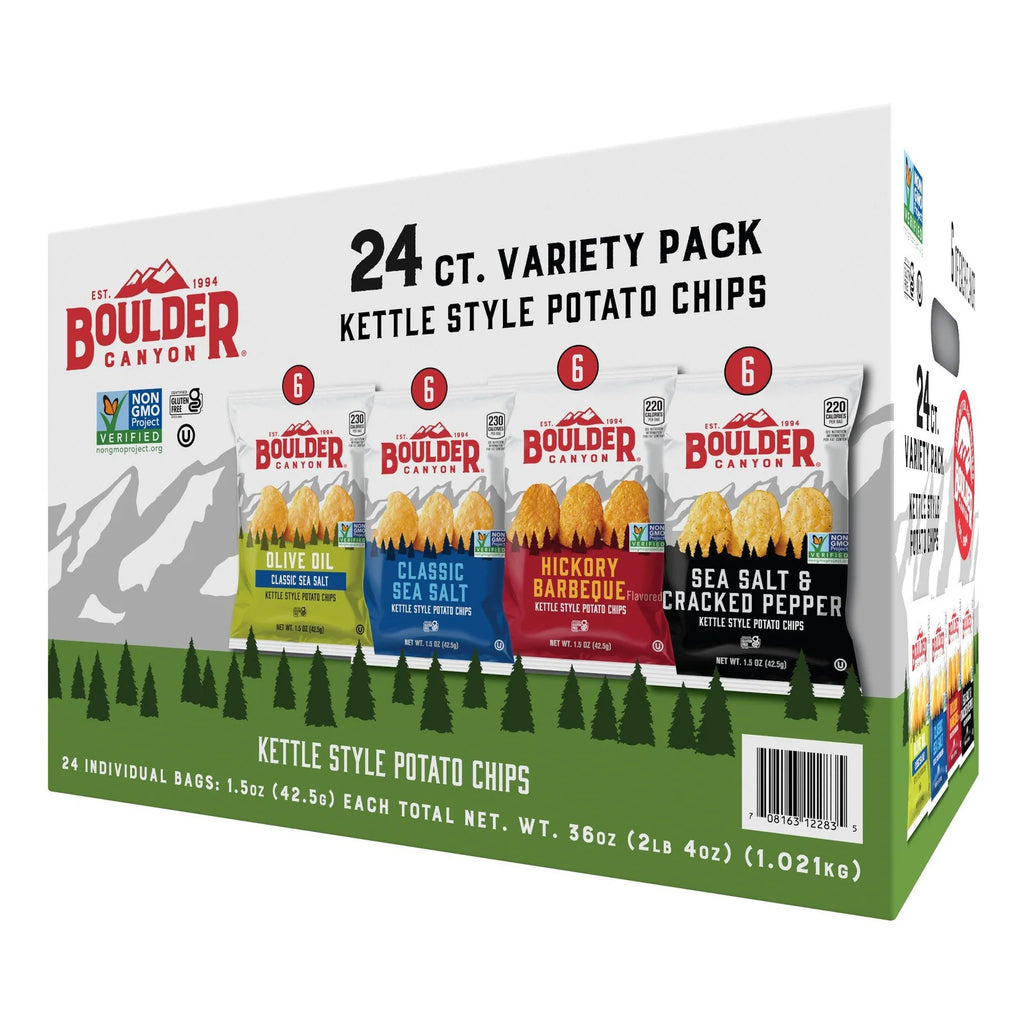 Kettle Potato Chips Variety Box, 24 Single-Serve 1.5 oz Bags in Four Flavors for Everyday Snacking
