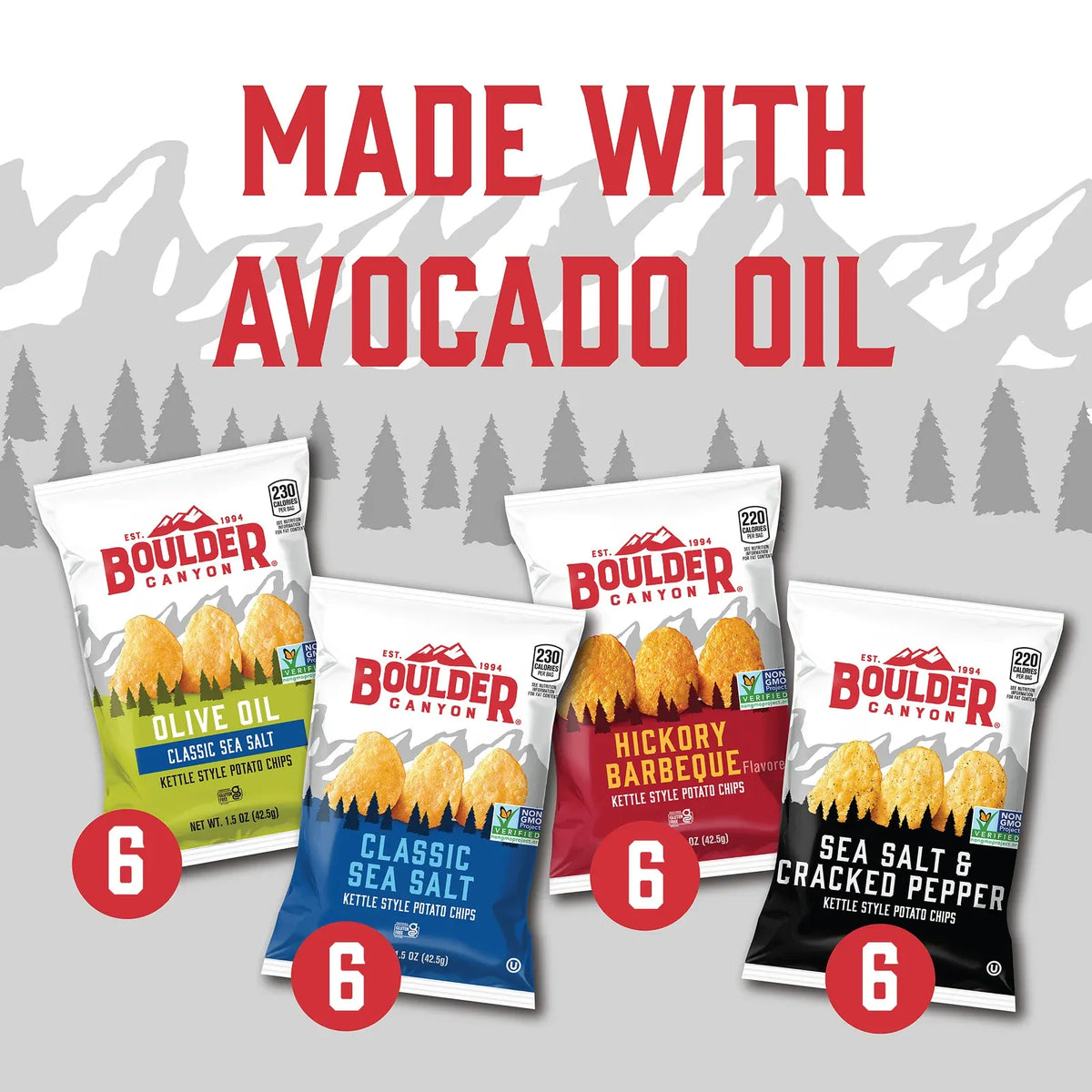 Kettle Potato Chips Variety Box, 24 Single-Serve 1.5 oz Bags in Four Flavors for Everyday Snacking