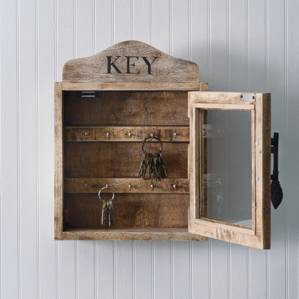 Key Box for Wall Entryways with Solid Mango Hardwood, 10 Hooks, Magnetic Closure and Hanging D-Rings