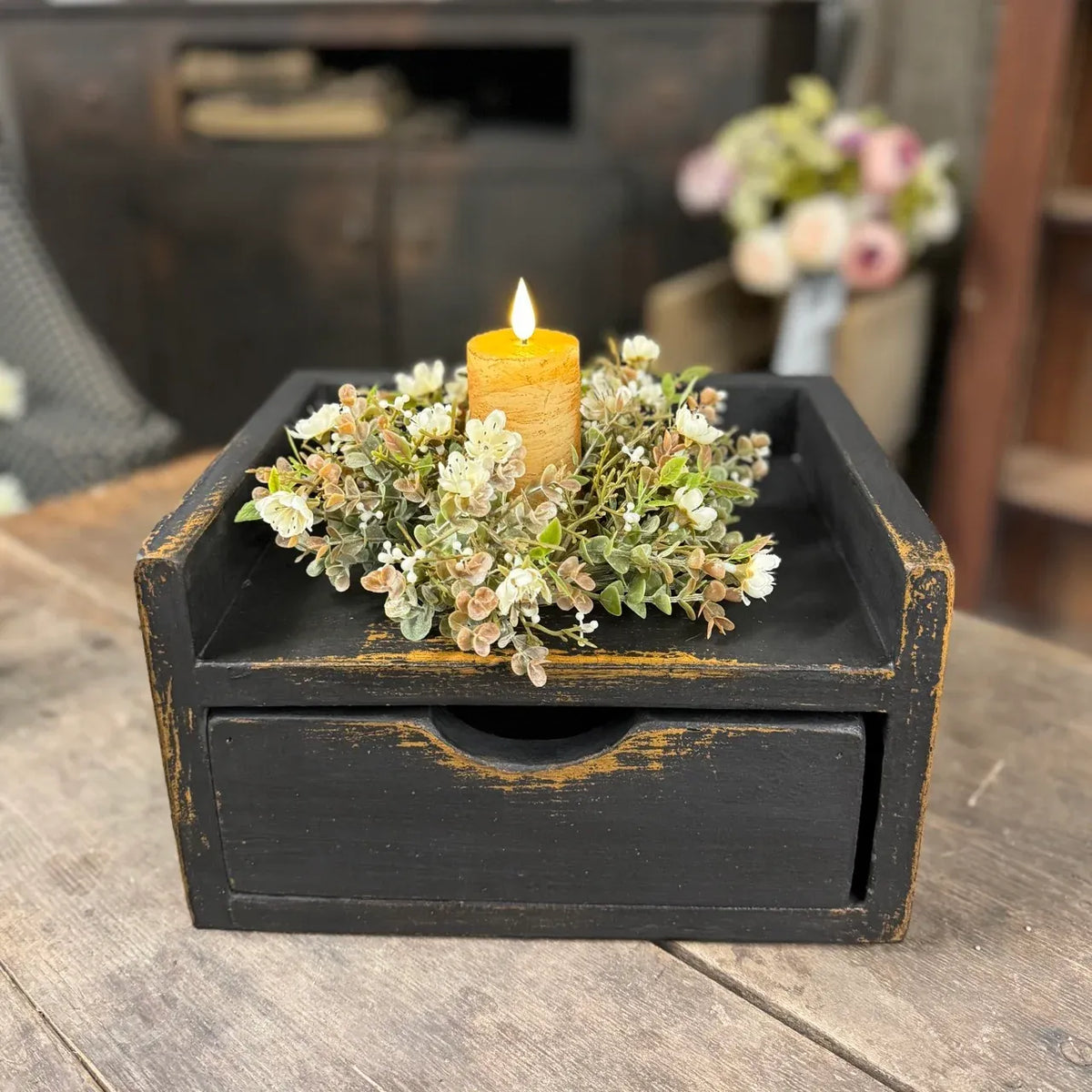 Key Storage Box with a Finger Pull Drawer for Everyday Essentials and a Country Decor Display