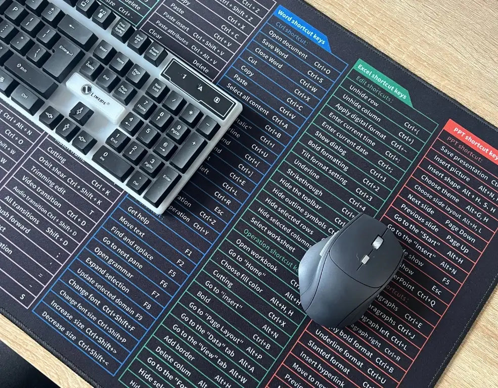 Keyboard Shortcut Mat with Bright, Easy-to-Read Command References in M, L, and Mac OS Desk Sizes — L - 15.7x35 Inches