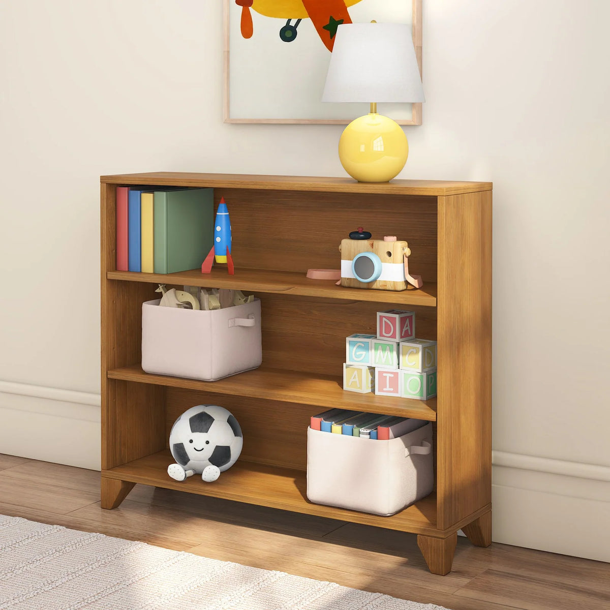 Kids Bookshelf 3-Shelf Bookcase with Adjustable Shelves, Classic Storage for Books, Toys, and Everyday Bedr — 3-Shelf / Pecan