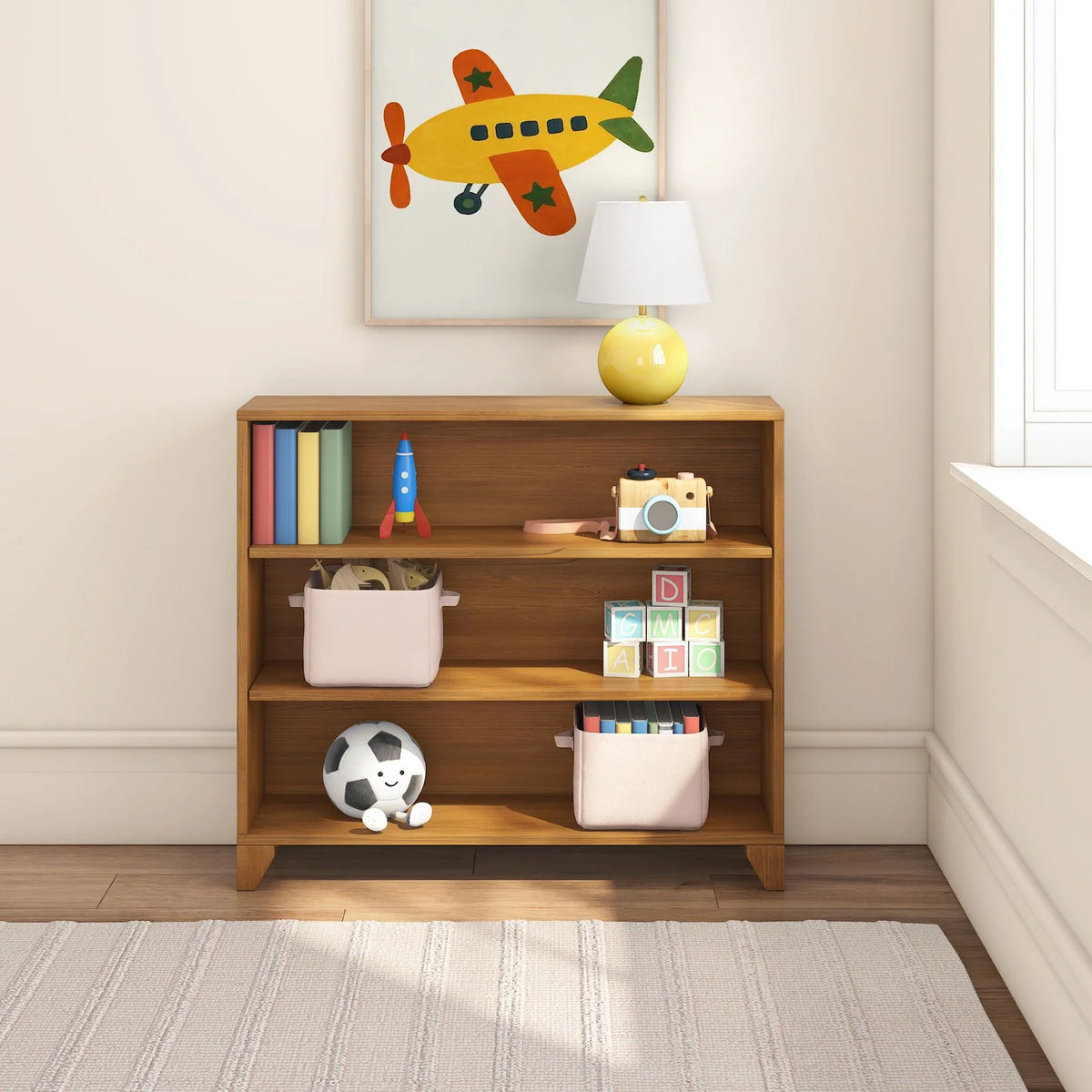 Kids Bookshelf 3-Shelf Bookcase with Adjustable Shelves, Classic Storage for Books, Toys, and Everyday Bedroom Organizatio
