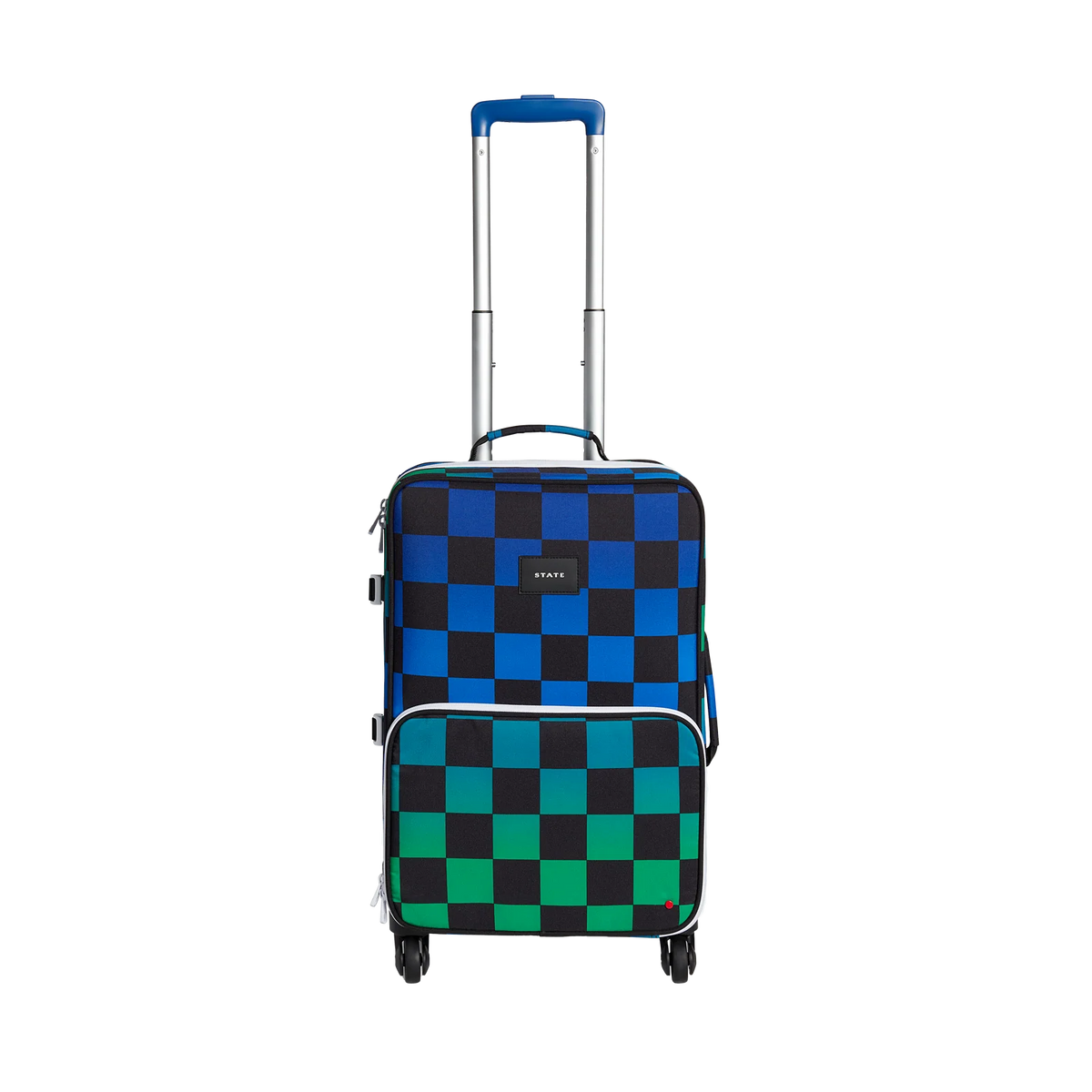 Kids Carry-On Suitcase with 360° Spinner Wheels, Adjustable Handle and Blue Checkerboard Design