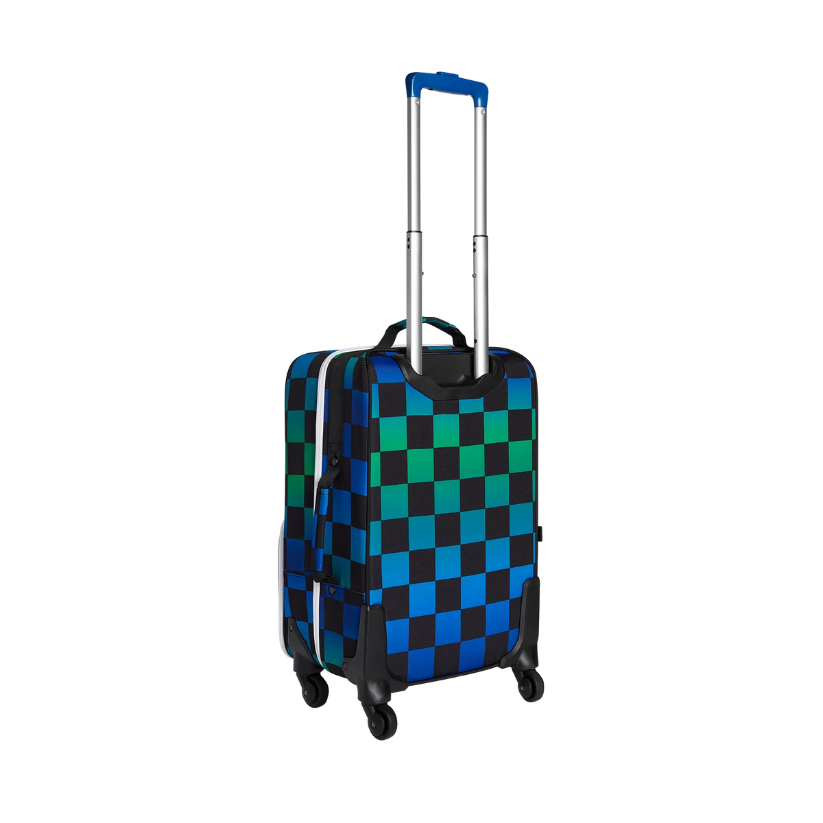 Kids Carry-On Suitcase with 360° Spinner Wheels, Adjustable Handle and Blue Checkerboard Design