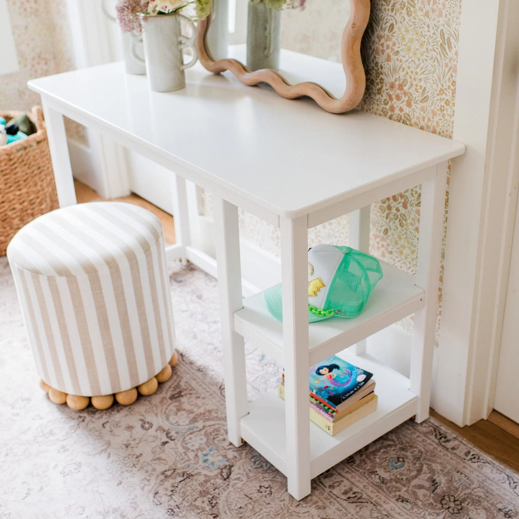 Kids Desk with Two Shelves, Rounded Corners and 47.25 or 55.25 Inch Length for Study, Crafts and Games